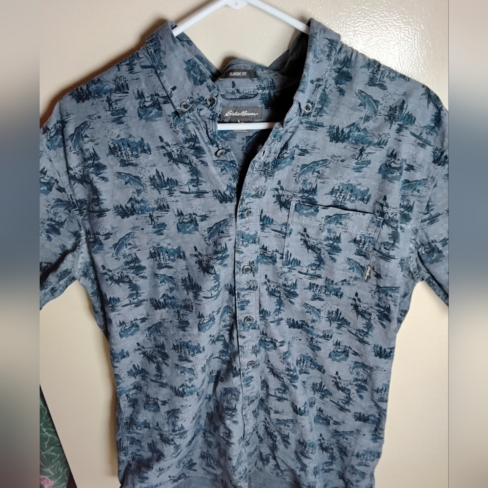 Eddie Bauer Men's Short Sleeve Button Down Fishing Shirt Size TL